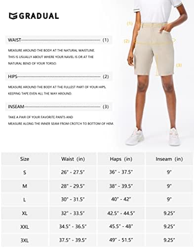 מכנסי טיול גולף לנשים קצרים משקל קל יבש 9 מטען ברמודה ארוך מכנסיים ארוכים באורך הברך עם כיסים לנשים