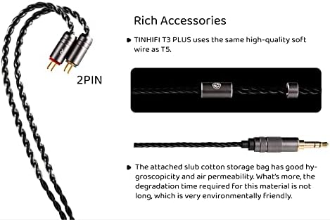 Keephifi tinhifi T3 פלוס אוזניות, נהג דינמי של 10 ממ LCP בצג אוזניים לצד צליל ברור, עם אוזניות כבלים ניתנות לניתוק, אוזניות מבדילות רעש