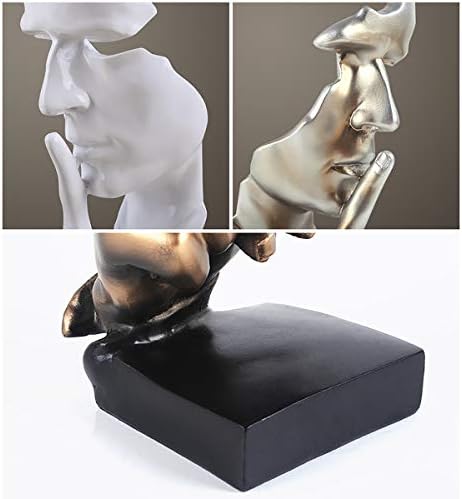 שתיקת שרף Queenbox היא פסל מוזהב, גברים מופשטים פנים ראש צלמיות שמור על פסלי שתיקה לעיצוב שולחן משרדי משרדי, שחור 02