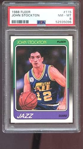 1988-89 FLEER 115 ג'ון סטוקטון טירון RC PSA 8 כרטיס כדורסל מדורגת NBA ג'אז - כרטיסי כדורסל לא חתומים