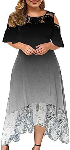 נשים בתוספת גודל שמלות תחרה קר כתף לפרוע קצר שרוול קו מזדמן ארוך רגיל ערב המפלגה מקסי שמלה