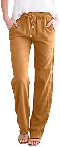 מכנסי פשתן של Kcjgikpok נשים, מותניים גבוהות פלאצו פלאצו רכות מכנסי פשתן כותנה עם כיסים מכנסיים קלים נשים