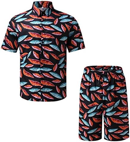 גברים חולצות פרחוניות ומכנסיים קצרים הוואי 2 pc הגדרת כפתור שרוול קצר דש קרדיגן חולצה חולצה חליפת חליפת מכנסיים קצרה