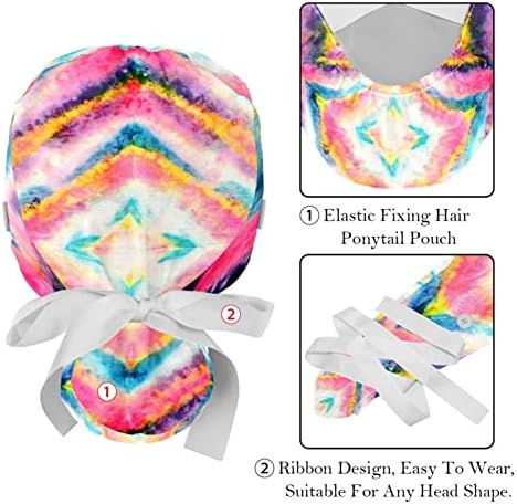 כובעים רפואיים של Ratgdn לנשים עם כפתורים שיער ארוך, כובע עבודה מתכוונן 2 חלקים, דפוס צביעת עניבה