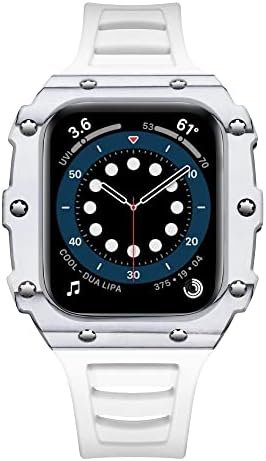 KQOO KIT ENDVIONILITE CATIFICE STACE עבור Apple Watch 45 ממ 44 ממ 40 ממ 41 ממ רצועת גומי+ערכת סיבי פחמן MOD CASE עבור IWATCH 3 4 5 SE
