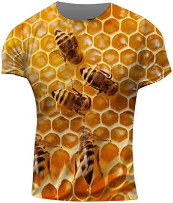 קיץ דבורת דבש גרפית שרוול קצר חולצות T לגברים 3D מודפסים צוות אופנה צווארון צווארון חיצוני