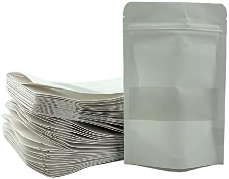חבילה של 48 קראפט לקום שקיות קראפט שקיות עם חלון נעילת מיקוד שקיות סגר תיק רדיד פאוץ עצמי איטום פאוץ עבור מזון אחסון