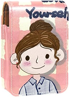 חמוד נייד איפור תיק קוסמטי פאוץ, שפתון מחזיק איפור ארגונית, קריקטורה ילדה יפה ורוד משובץ