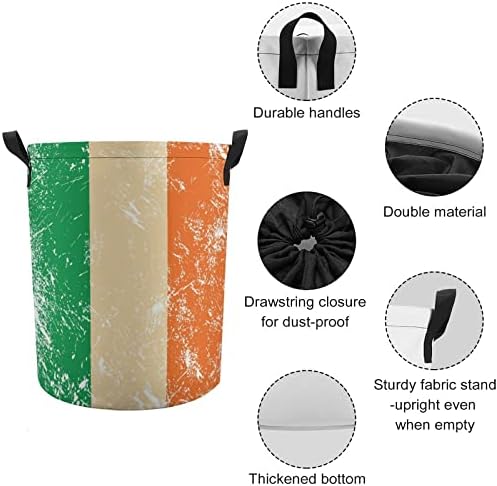 אירלנד רטרו דגל מתקפל סל כביסה גדול סל כביסה קל משקל אחסון סל צעצוע ארגונית עם ידיות
