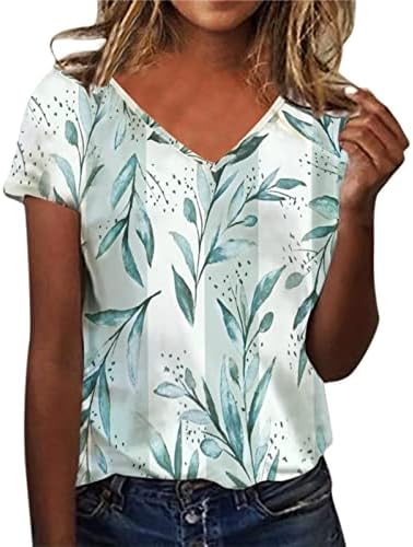 קיץ נשים שרוול קצר נגד צוואר פרחוני מודפסים חולצות טופ חולצות חולצות מזדמנים טוני טוניקה טוניקה צמרות נשים קצרות טי.