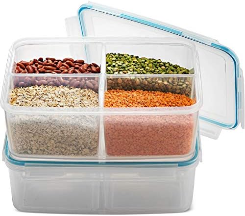מיכל אחסון מזון גדול של קומקס ביוקיפס עם 4 תאים הניתנים לקינון-מיכלי מזון לדגנים, שעועית, סוכר ואחסון אורז - מיכל אורז אטום-מיכלי אחסון