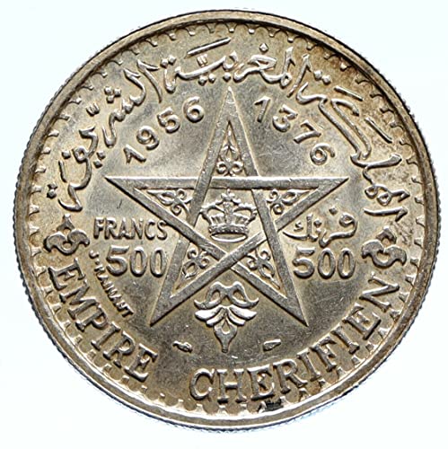 1956 MA 1956 מלך מרוקו מוחמד נגד כוכב הכתר וינטג 'O 500 פרנקים טוב לא מוסמך