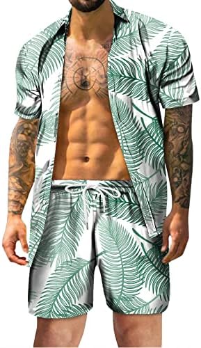 Stoota Hawaiian Pressuits כפתור מזדמן כפתור למטה חולצות שרוול קצר ותלבושות חופשה קצרות של 2 חלקים סט חליפות חוף