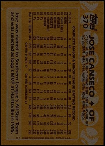 1988 Topps 370 חוסה Canseco Oakland Athletics NM/MT אתלטיקה