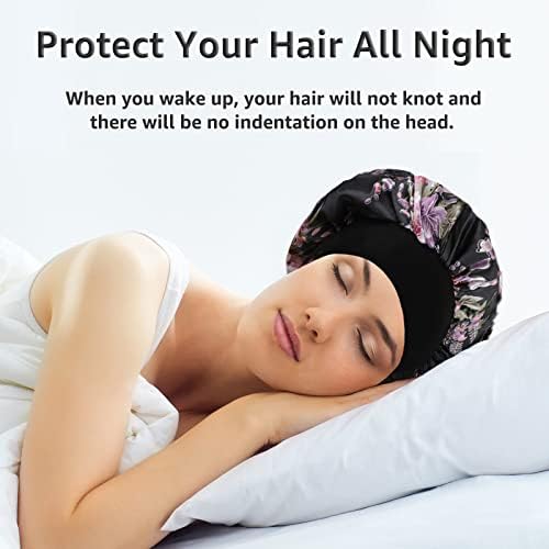 5 מארז סאטן מצנפת משי מצנפת לשינה, ונטות לנשים שחורות שיער מצנפת לשינה משי שינה כובע