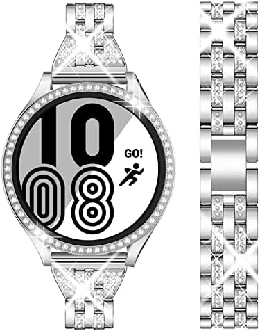 רצועות Deallee תואמות את Samsung Galaxy Watch 4 40 ממ / 44 ממ, Bling Rhinestone Diamond Diamond Steel Steel עם כיסוי מארז מגן + מגן מסך