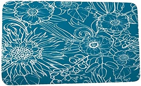 שטיחי אמבט קצף זיכרון מסוגננים ונוחים לגיבוי החלקה לאמבטיה / עיצוב פרחוני חמוד ייחודי / צורת מלבן, צבע כחול ולבן יפה / רך במיוחד ועמיד