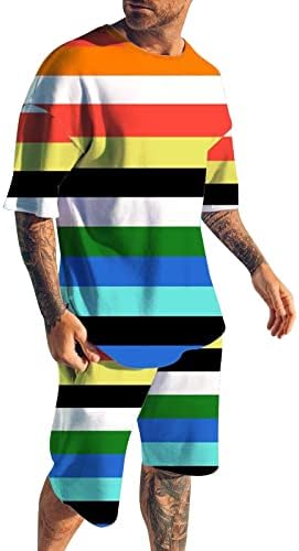 BMISEGM חולצות גברים בקיץ 2 תלבושות של 2 חלקים לגברים היפסטר מודפס טלאים מודפסים חולצת טי ומכנסיים קצרים סט ספורט.