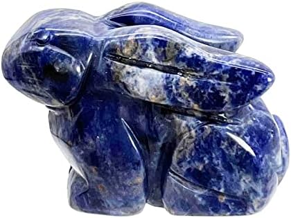 Neyisaa אבן מגולפת ביד פסל ארנב ישיבה, ריפוי פסלוני בעלי חיים של ארנב גביש אבני כיס פיסול ביתי קישוט בית מתנה ליום פסחא 2 אינץ ', סודליט