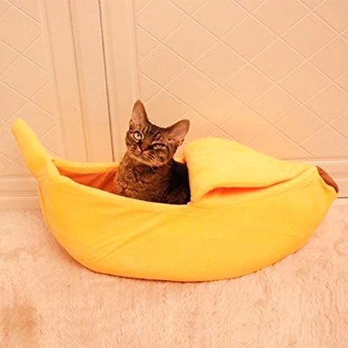 צורת בננה יצירתי חתול קן מיטה לחיות מחמד רך חם חתול מיטה לחורף חתול אוהל עצמי התחממות שינה מיטת גור חתלתול חם בית מיטה צהוב