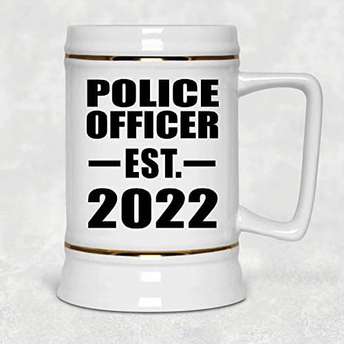 תכנון קצין המשטרה הקים את EST. 2022, 22oz Beer Stein Ceramic Tallard ספל עם ידית למקפיא, מתנות ליום הולדת יום הולדת חג המולד חג המולד