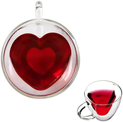 כוס תה בצורת לב בצורת קיר כפול מבודד תה כוס כוס וכוס קפה מתנה יפה