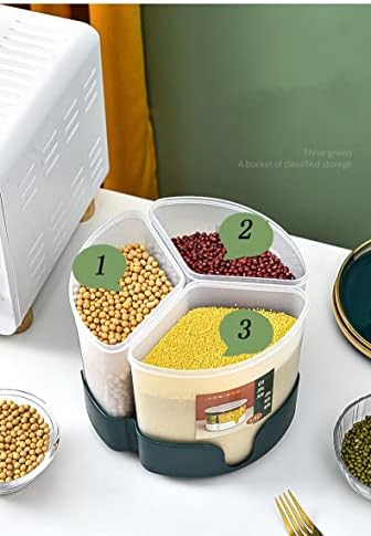 מיאוהי 5.4 ליטר מתקן אורז סיבובי דלי סיבוב עיצוב מטבח מיכל אחסון אורז ודגנים 3 תאים