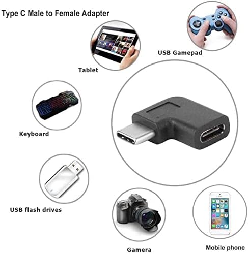 USB -C USB 3.1 סוג C מחבר מתאם זכר לנקבה, מחבר מתאם של 90 מעלות זווית ימנית מחבר מתאם - עיבוד עמידה שחור עליון עליון
