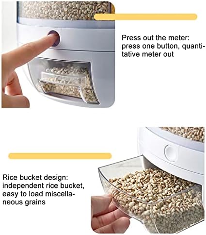 מיכל אחסון אורז ודגנים של זרודיס, 360 מתקן מזון מסתובב גליל מדידה עם מכסה לאורז שחור, אורז צהוב ושעועית קטנה אחרת