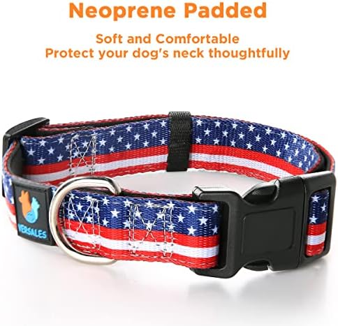Versales צווארון כלבי דגל אמריקאי, ניאופרן רך מרופד צווארון חיית מחמד נושמת נושמת מתכווננת עבור כלבים קטנים, בינוניים וגדולים