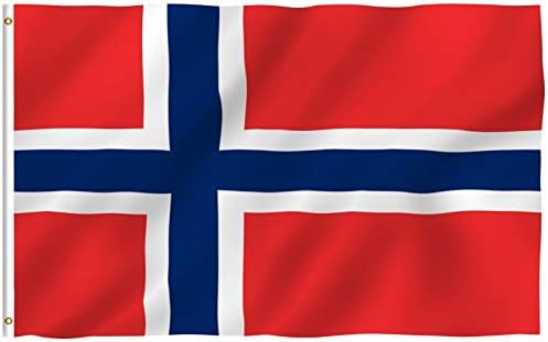 אנלי זבוב בריזה 3x5 רגל דגל נורווגיה - צבע חי והוכחה דהייה - כותרת בד ותפור כפול - נורווגי נורו -דגלי דגלים לאומיים עם פלייאס עם גרומיות