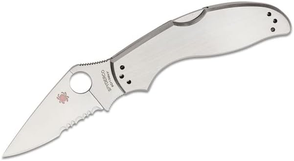 סכין כיס ללא נעילה של Spyderco עם להב פלדה 8CR13MOV וידית נירוסטה - Plainedge - C261P