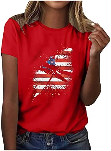 4 יולי של נשים חולצות T כוכבות חולצת הדפס מפוספסת יום עצמאות יום טיס 2023 טוניקות שרוול קצר בקיץ טוניקות