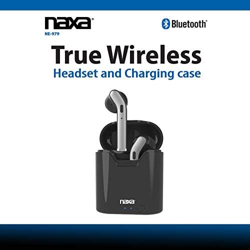 Naxa Electronics אוזניות אלחוטיות אמיתיות עם מארז סוללות טעינה, שחור