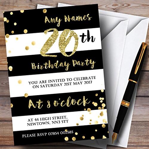 קונפטי פסים שחור -לבן קונפטי 20 הזמנות למסיבת יום הולדת מותאמת אישית