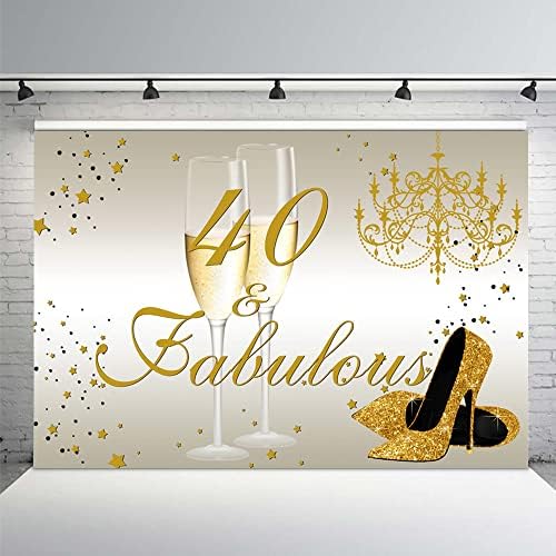 מהופונד רקע מסיבת יום הולדת 40 לנשים זהב קישוטי מסיבת יום הולדת עקבים גבוהים ושמפניה נהדר יום הולדת 40 צילום רקע סטודיו אבזרי באנר ויניל