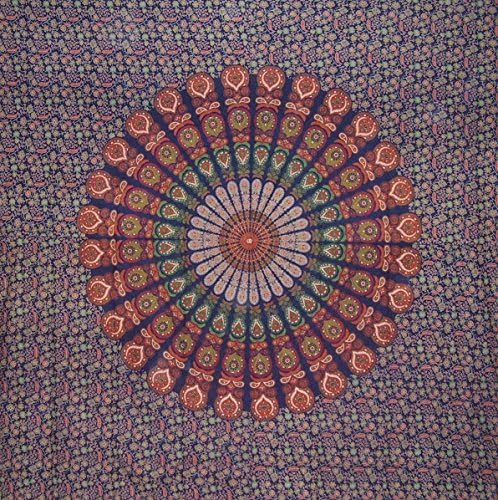 Sanganeer שטיחים הודיים כותנה מיטת מיטה 110 x 110 קינג רב-צבעוני