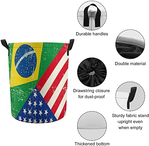 ברזיל וארה ' ב דגל סלי כביסה עם ידיות עמיד למים מתקפל שרוך עגול בגדי צידניות אחסון ארגונית
