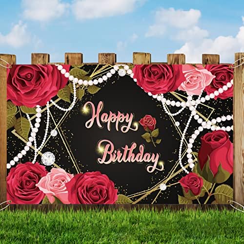 אדום עלה יום הולדת שמח רקע עבור גברת מלכת נשים מסיבת יום הולדת קישוטי גליטר יום הולדת למבוגרים נשים בנות מסיבת עוגת שולחן באנר יום הולדת