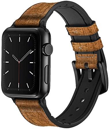 CA0448 הפפירוס המצרי הירוגילפי של עור ANI עור וסיליקון רצועת רצועת שעונים חכמה עבור Apple Watch Iwatch Size 38 ממ/40 ממ/41 ממ
