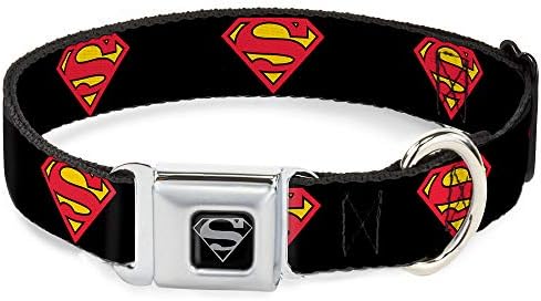 צווארון כלבים של אבזם בטיחות אבזם אבזם - מגן סופרמן שחור - 1 רחב - מתאים לצוואר 11-17 - בינוני