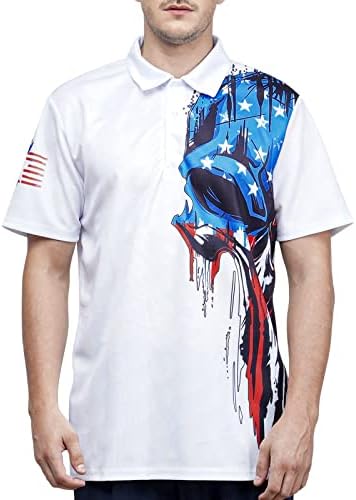 חולצות גולף של Hivichi לגברים חולצת פולו גברים מצחיק נדנדה פטריוטית חולצת דגל אמריקאית מטורפת כושר יבש פולו מודפס