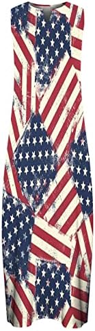 HCJKDU שמלות 4 ביולי לנשים יום העצמאות רופף V צוואר שמלת מקסי ללא שרוולים שמלת דגל אמריקאית שמלה עם כיסים