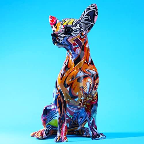 אורן פסל צ'יוואווהווה צבעוני, פסלון כלב רב -צבעוני של גרפיטי יצירתי, שרף מקורה עיצוב בית מקורה צבע פיסול בעלי חיים קישוט פסל כלבלב פסלון