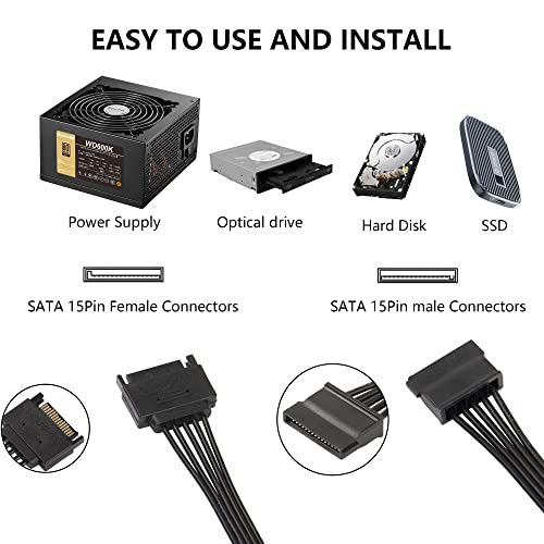 Sinloon Sata Splitter Splitter כבל, SATA 15 פין זכר עד 5 כבל הכונן הקשיח של SATA SATA, עבור HDD SSD וכוננים אופטיים-23.5 סמ