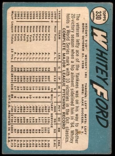 1965 Topps 330 Whitey Ford New York Yankees Fair Yankees