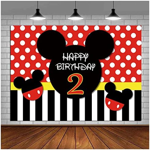 שחור מיקי מאוס נקודות אדומות רקע צילום 5 על 3 רגל שמח יום הולדת 2 נקודות רקע תמונה לילדים אספקת מסיבת יום הולדת שמח קישוט שולחן עוגה באנר