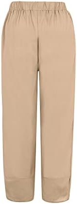 WOCACHI כותנה לנשים פשתן פשתן מקצץ מכנסי עבודה קיץ מזדמן בתוספת גודל מותניים גבוהים יוגה יוגה הרם מכנסי טרנינג