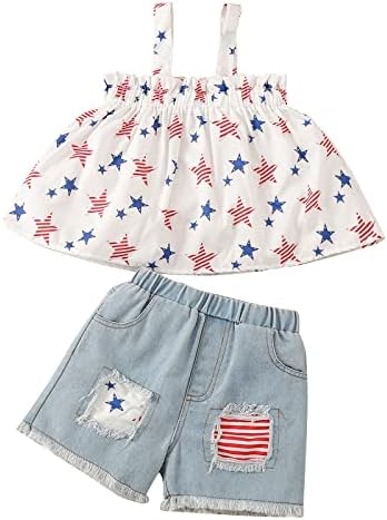 בנות תינוקות יילודים בנות 4 ביולי תלבושת פרעול מכנסיים קצרים ללא שרוולים פעוטות יום עצמאות בגדי יום מתנה לילדים מתנה