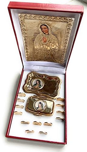 גרהמארט מטבעות אחודים לחתונה מארז תצוגה מגנטית דקורטיבית - טקס מצופה זהב קלאסי Arras de Boda Set - Box Lady of Guadalupe